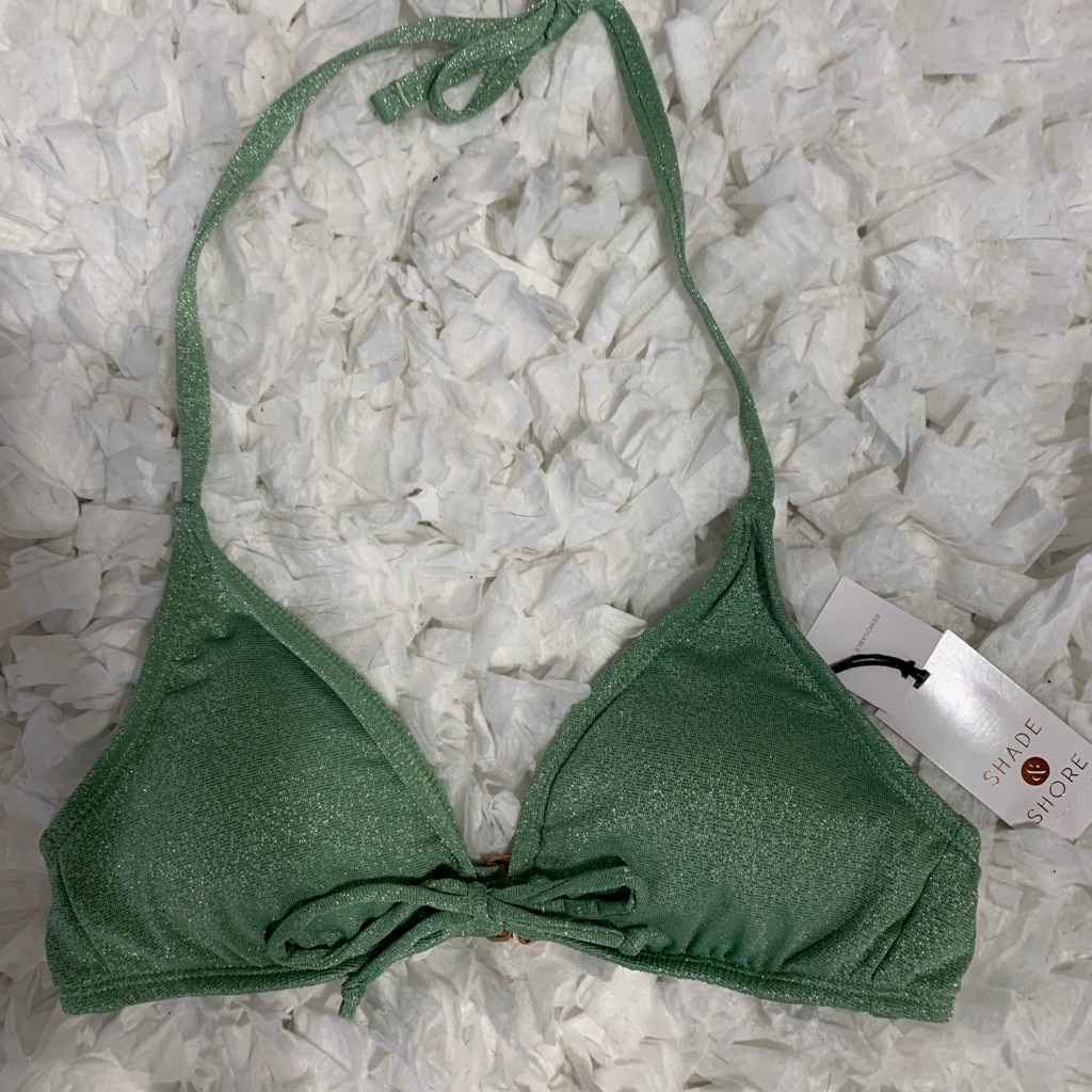 Shade & Shore Metallic Green Halter Bikini Top Women’s Size Small 4-6